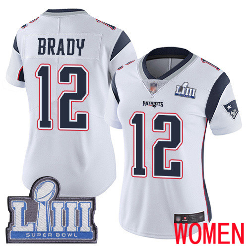 New England Patriots Football #12 Super Bowl LIII Bound Limited White Women Tom Brady Road NFL Jersey->new england patriots->NFL Jersey